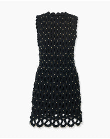 Embroidered Sleeveless Crewneck Shift Dress | Black