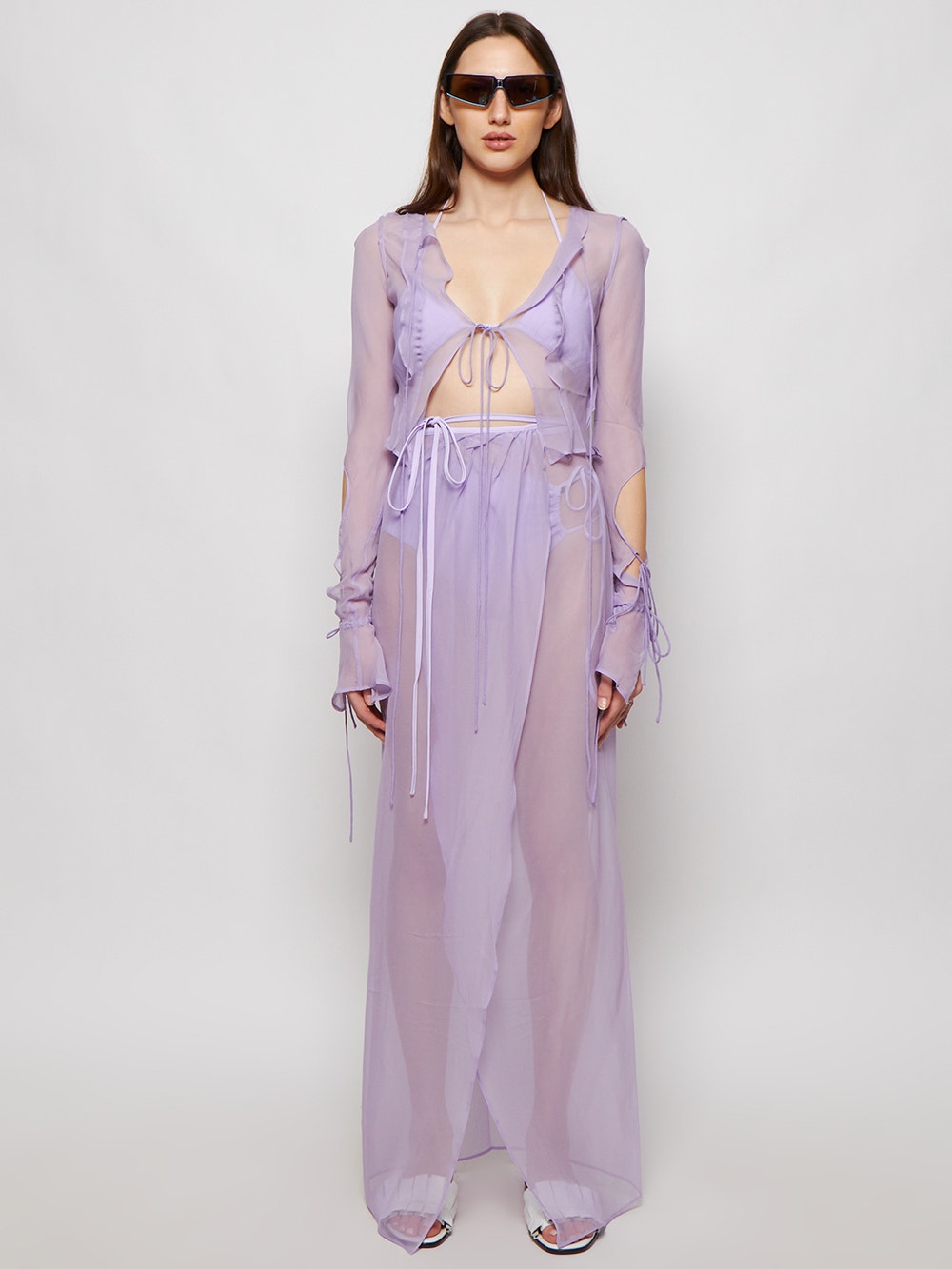 Women | Christopher Esber | Ruched Side Tie Brief Bikini Bottom | Chalky Lilac