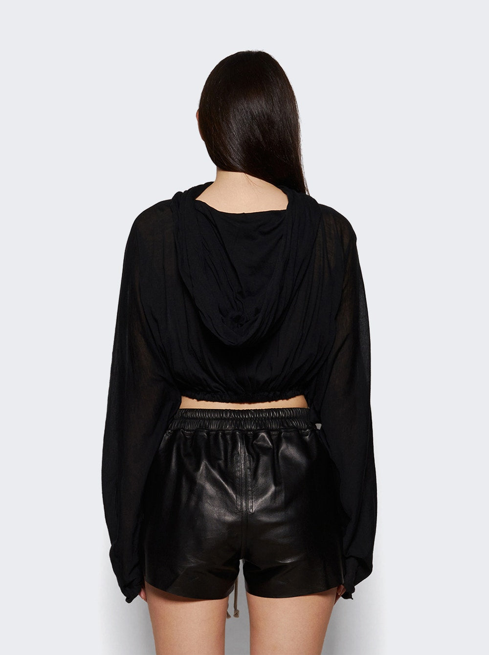 Women | Rick Owens | Cropped Hooded Tunic Tee | Black