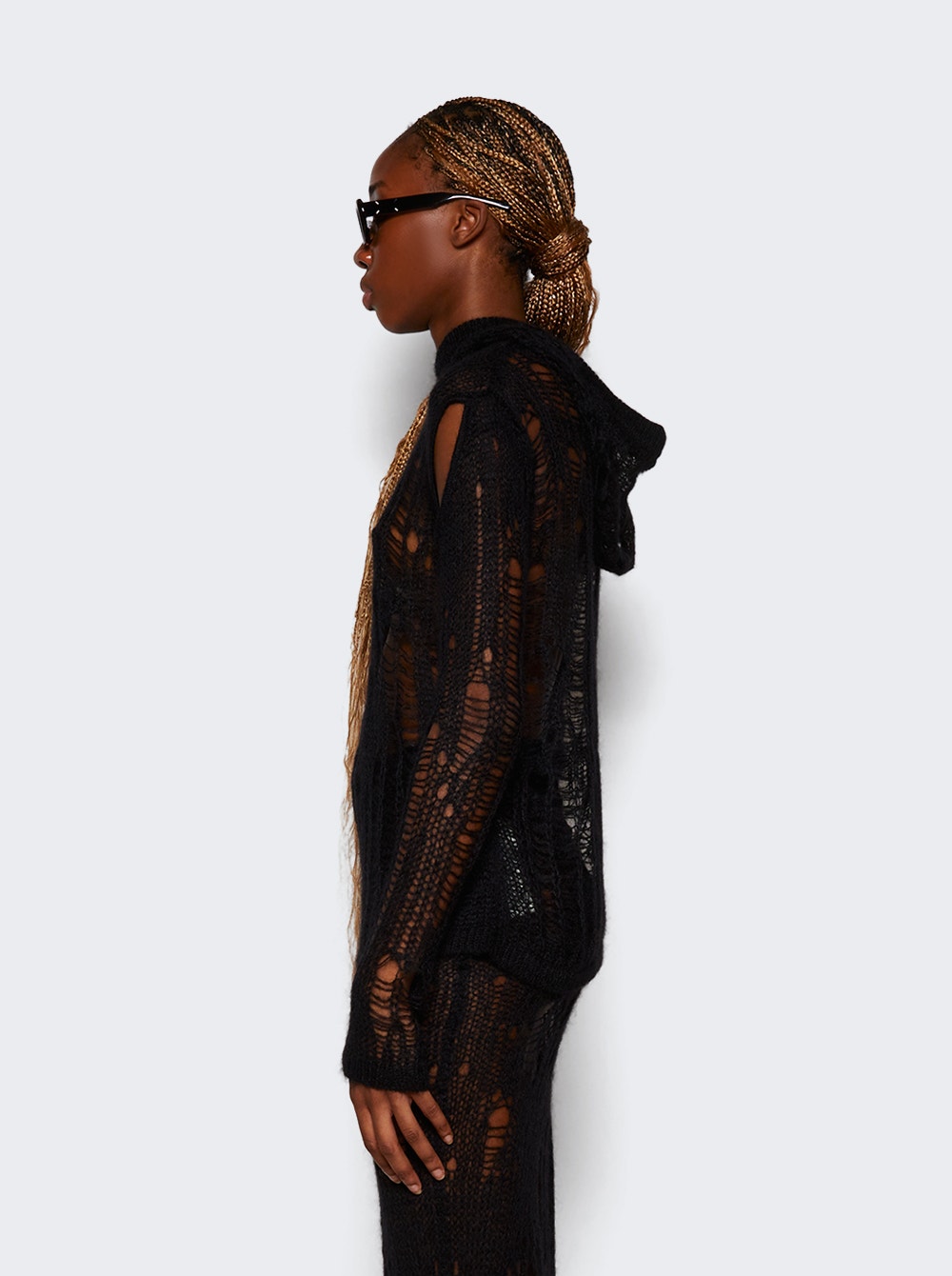 Women | Rick Owens | Spider Distressed Knitted Hoodie | Black