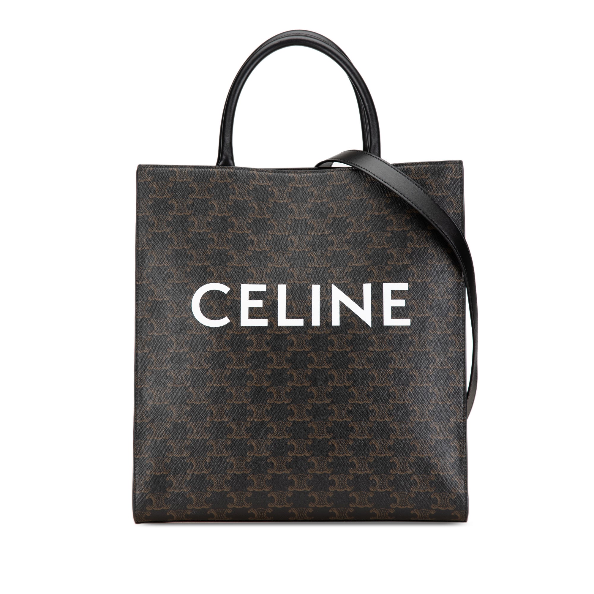 Celine | Pre-Owned Medium Triomphe Coated Canvas Vertical Cabas Satchel | Black