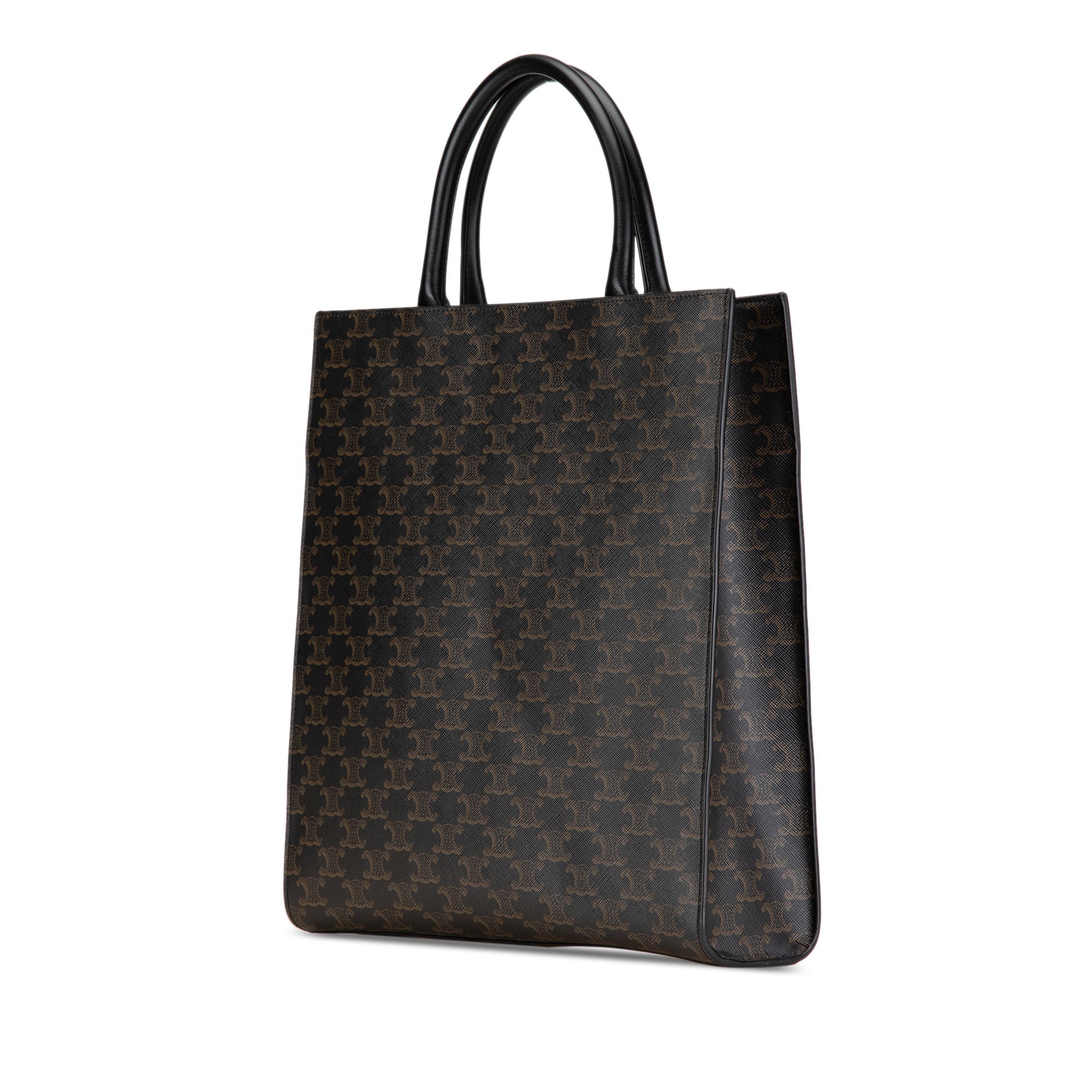 Celine | Pre-Owned Medium Triomphe Coated Canvas Vertical Cabas Satchel | Black