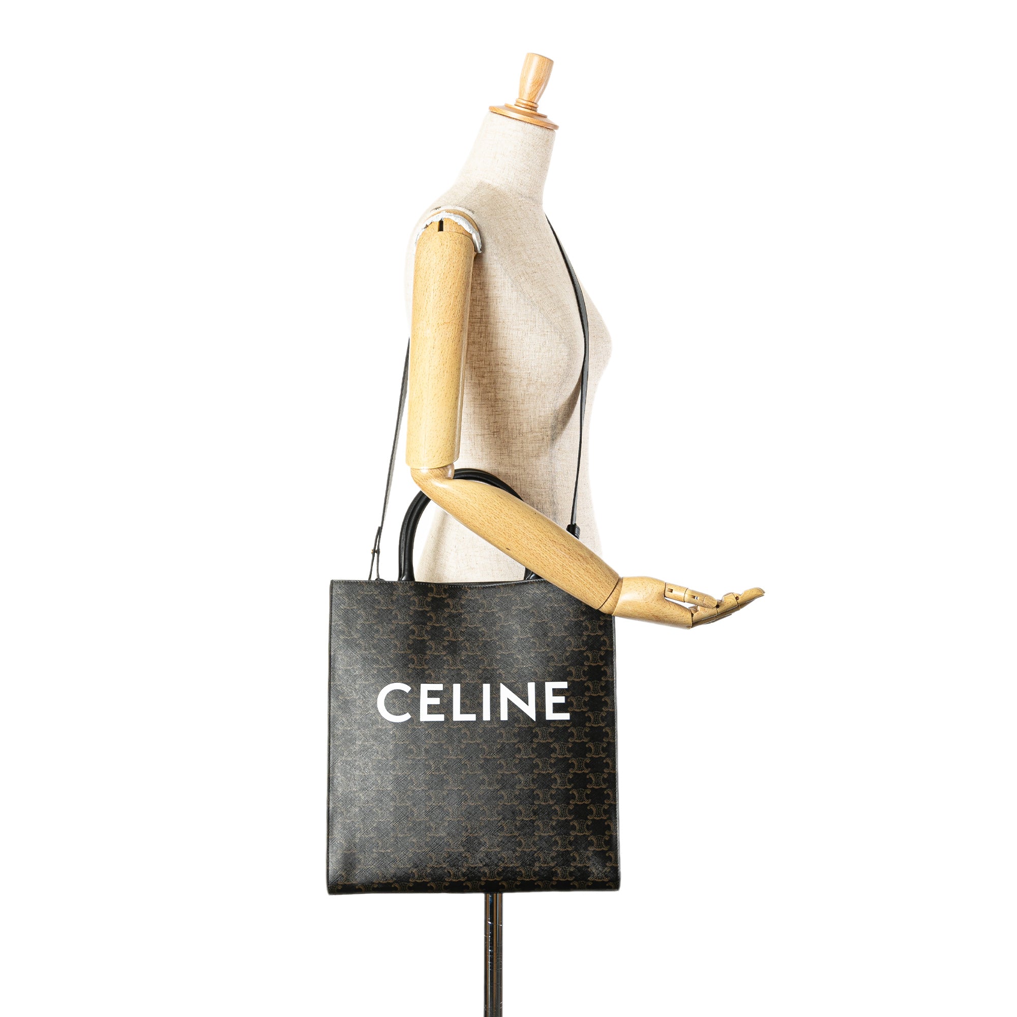 Celine | Pre-Owned Medium Triomphe Coated Canvas Vertical Cabas Satchel | Black