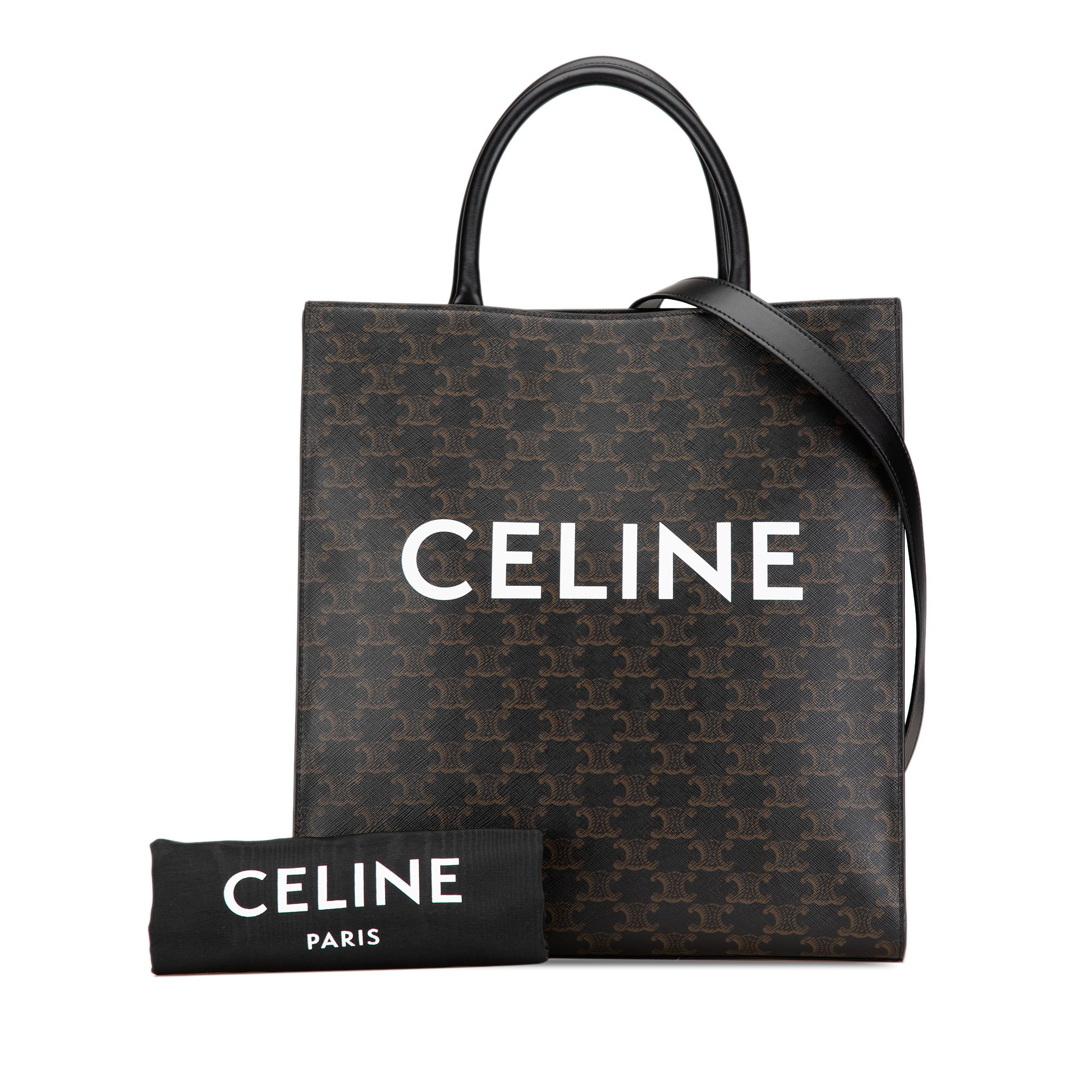 Celine | Pre-Owned Medium Triomphe Coated Canvas Vertical Cabas Satchel | Black