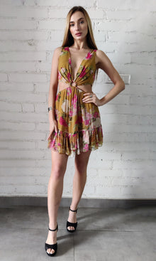 Womens | Avar Viscose Georgette Short Dress | Ochre