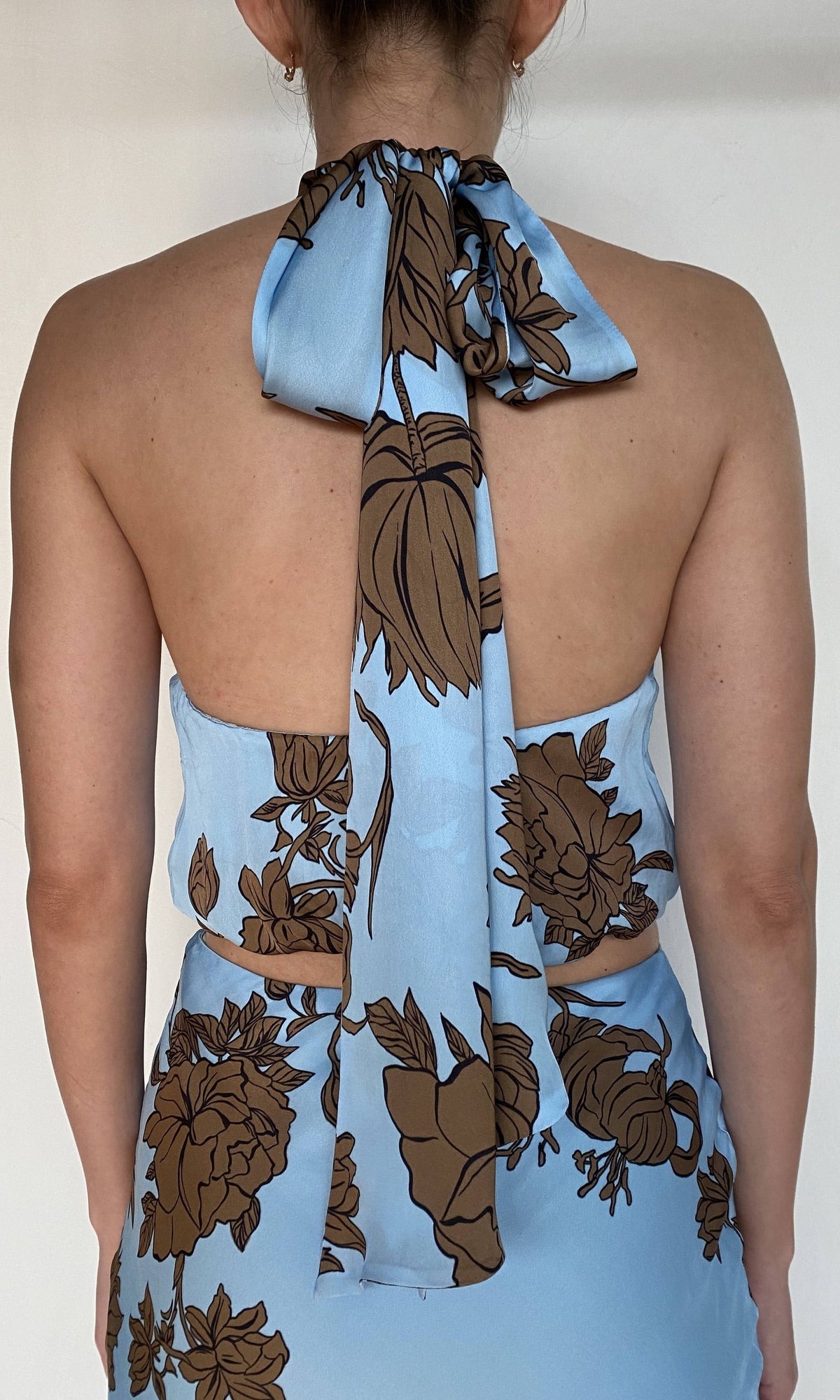 Womens | Cady Viscose Satin Blouson Top With Back Ties | Blue