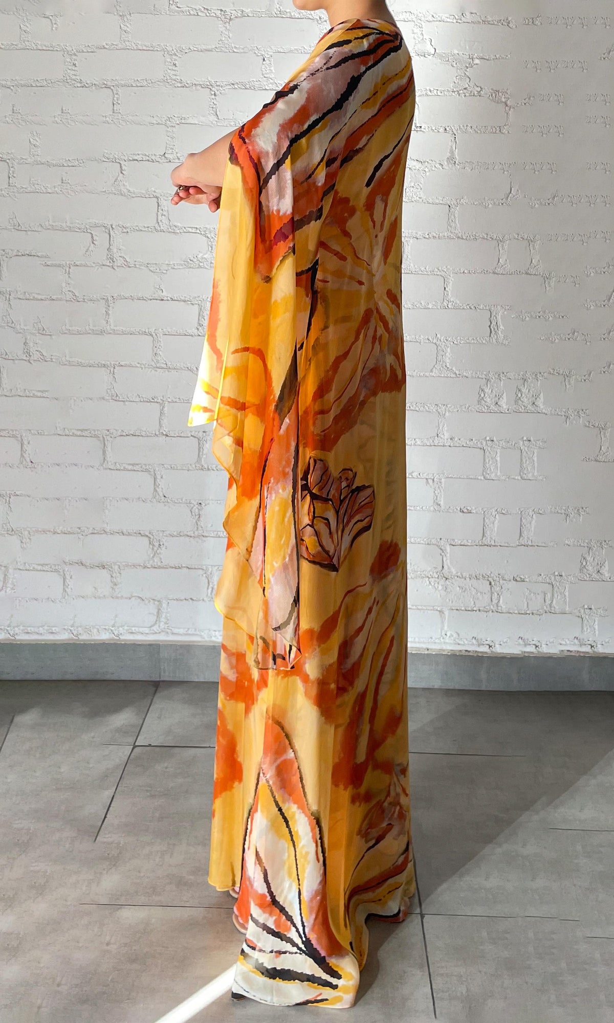 Womens | Cress Viscose Flat Chiffon Maxi Kaftan With Slip | Beige