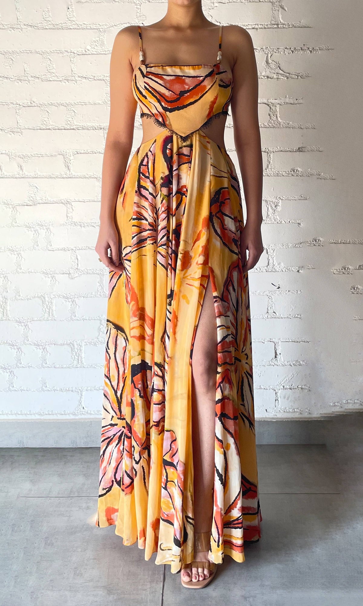 Rococo Sand | Cress Viscose Natural Crepe High Low Maxi Dress | Beige