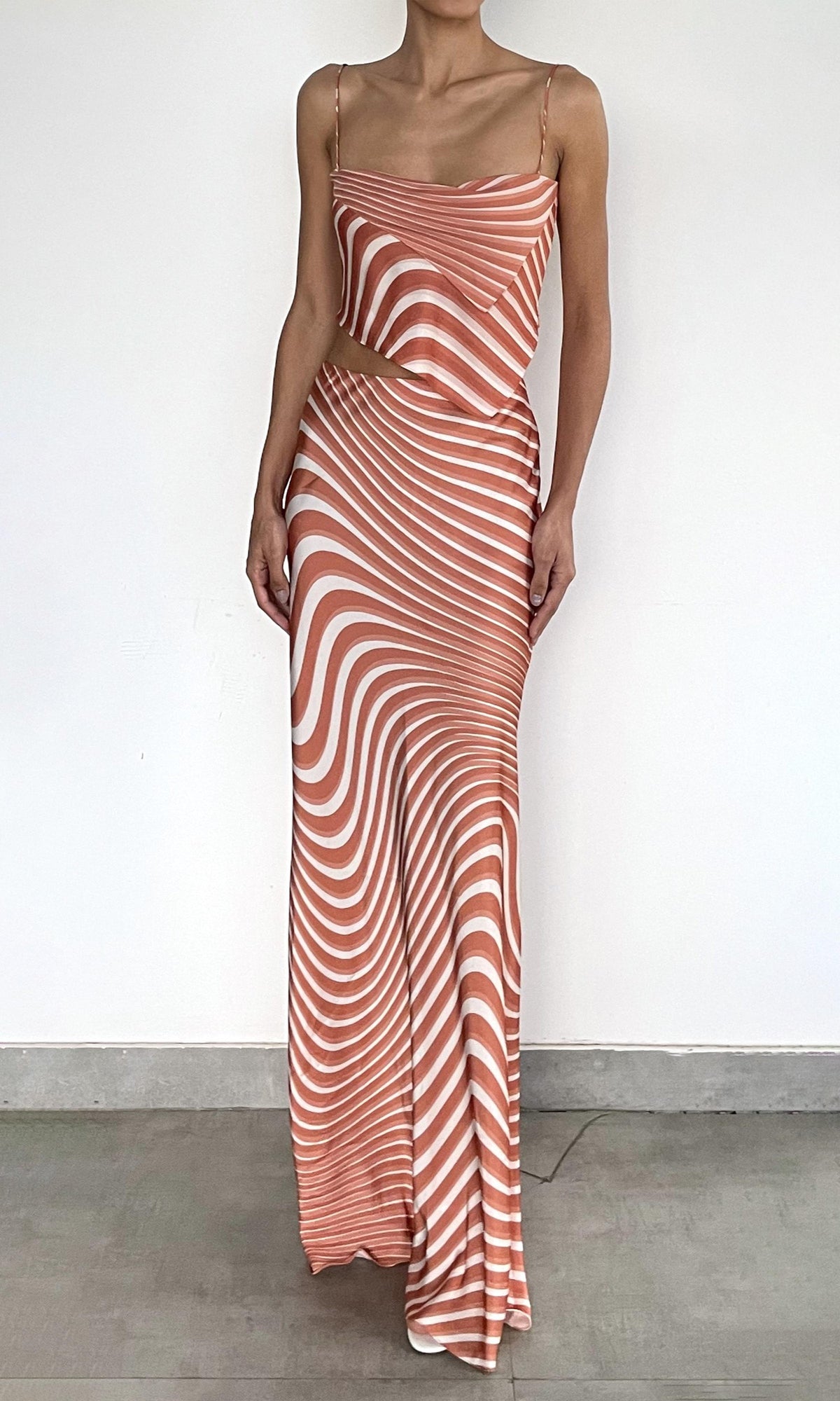 Womens | Czar Polyester Satin Lycra Maxi Skirt | Off-White Brown