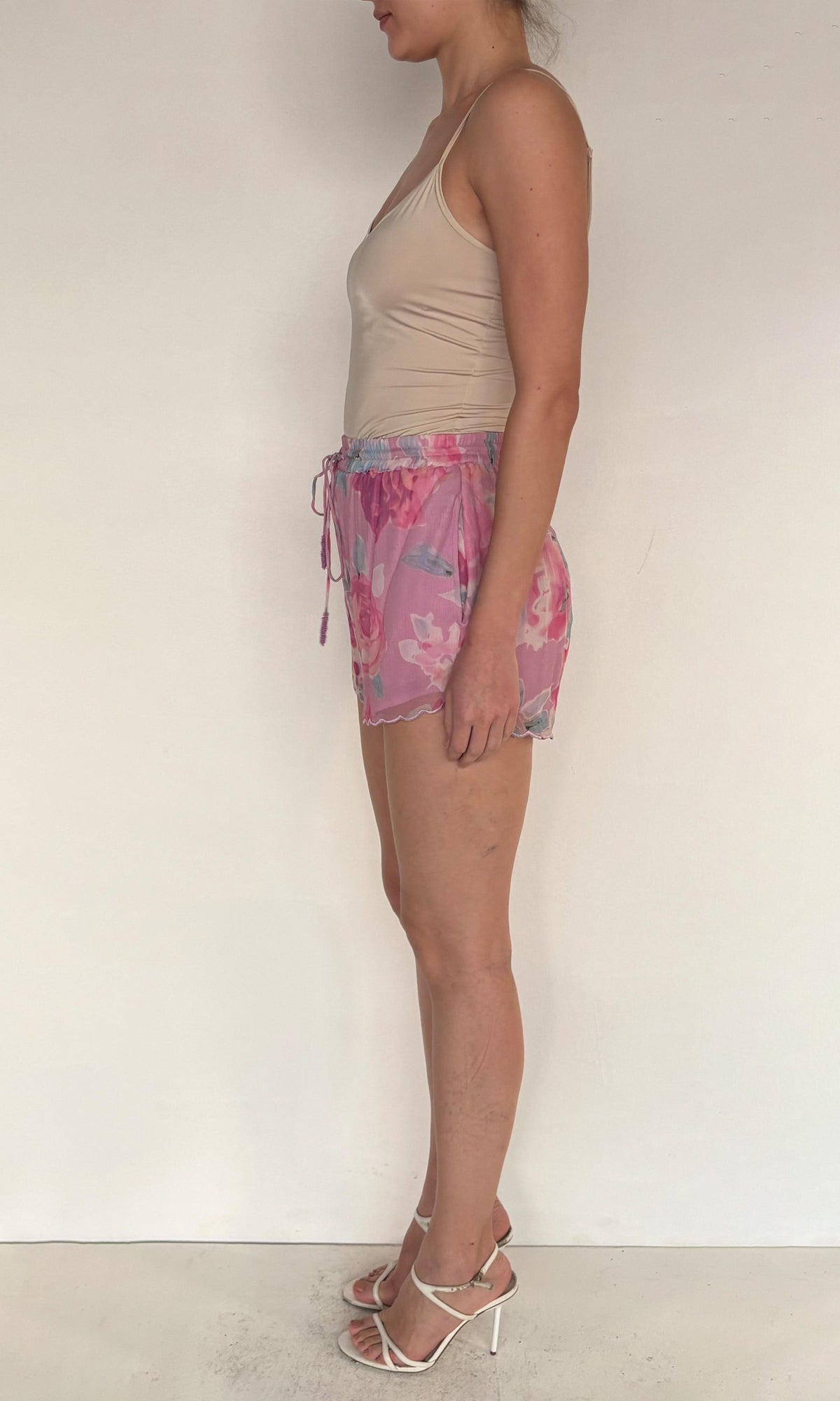 Womens | Davina Viscose Crinkle Chiffon Shorts | Pink