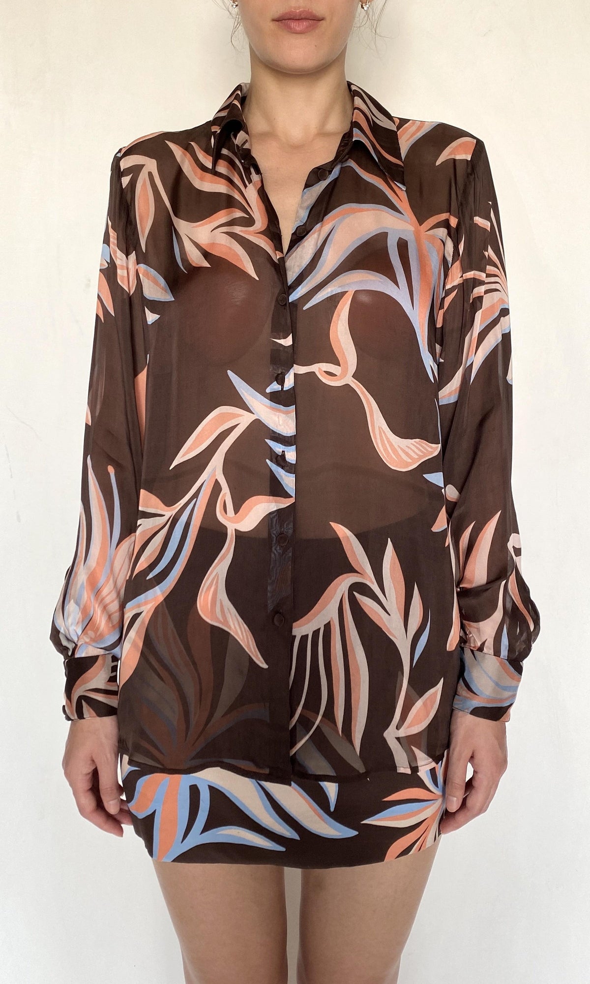 Womens | Fern Viscose Flat Chiffon Oversized Shirt | Brown