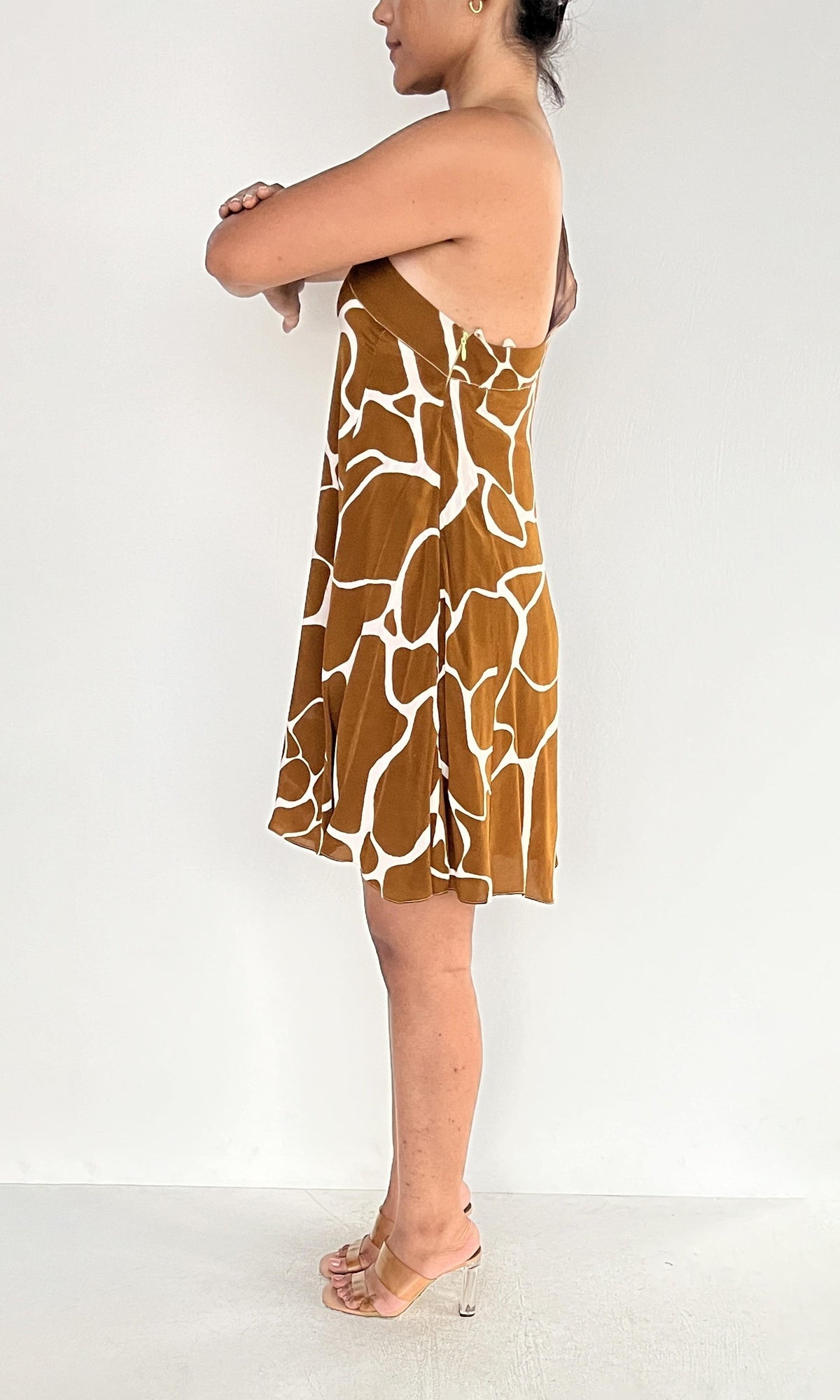 Womens | Fia Polyester Crepe Short Dress | Brown