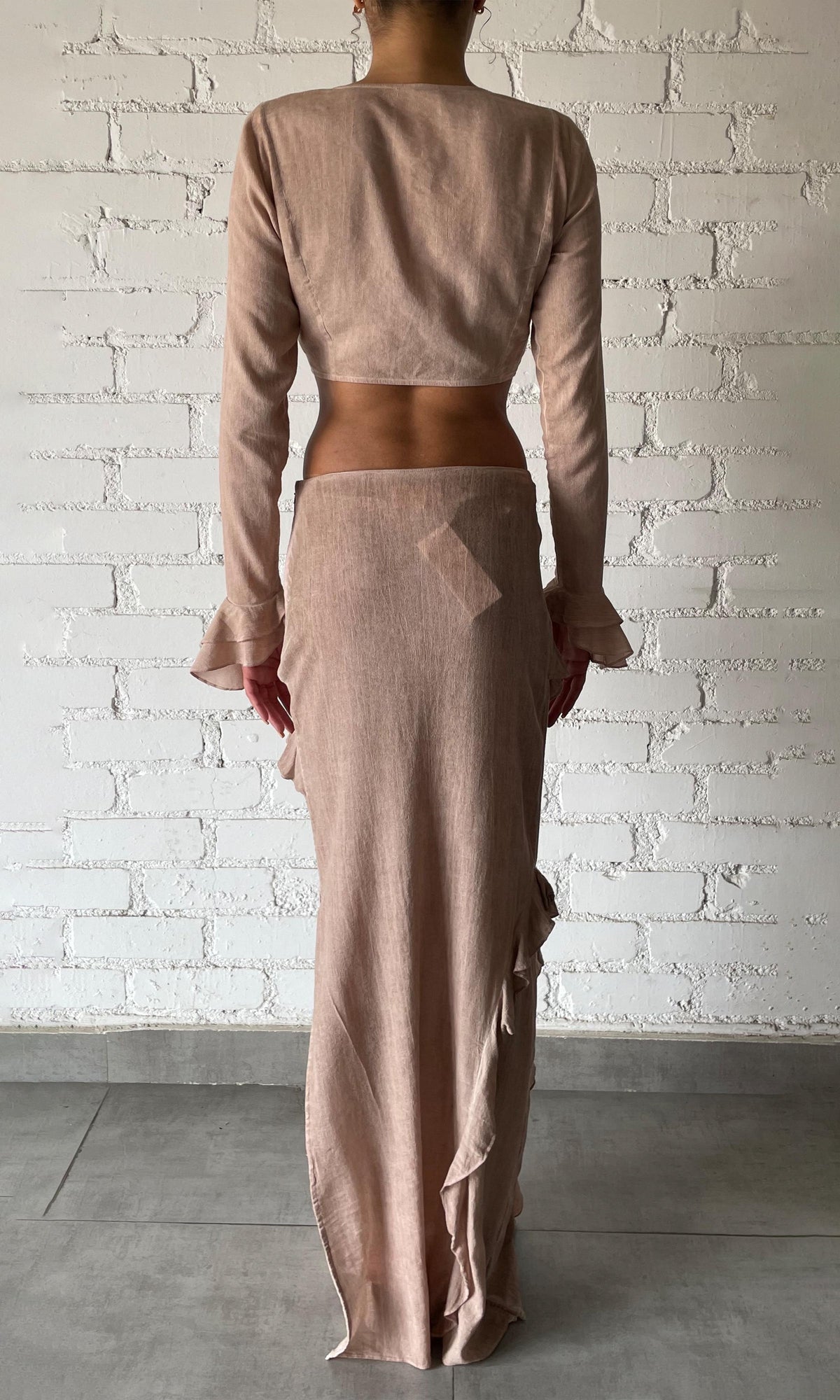 Rococo Sand | Gaia Viscose Cotton Georgtte Long Skirt | Nude