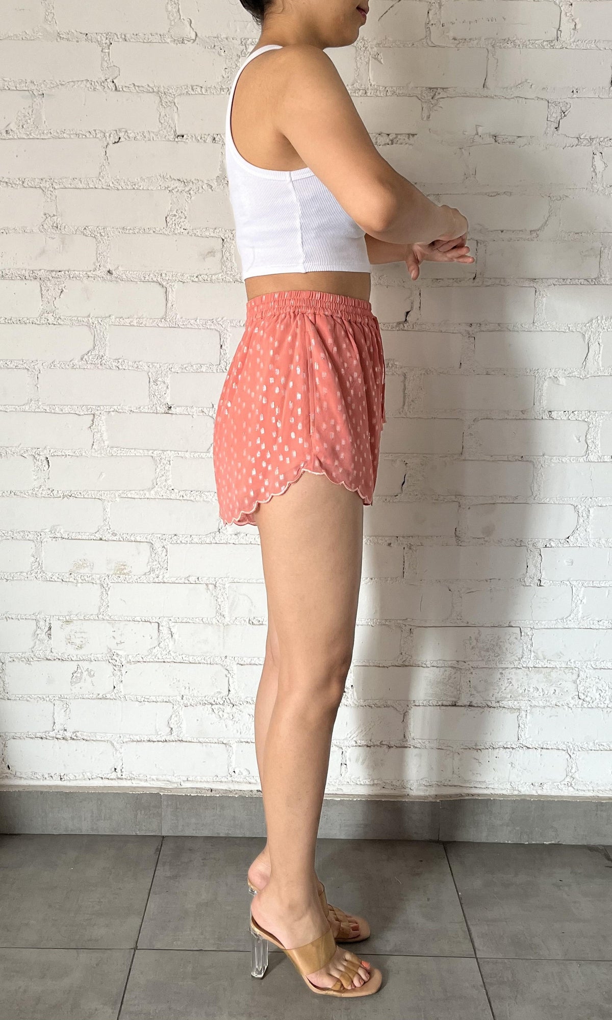 Rococo Sand | Inv Viscose Georgtte Lurex Dobby Shorts | Pink