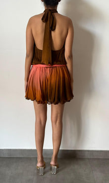 Rococo Sand | Inv Viscose Flat Chiffon Halter Neck Short Dress | Brown