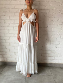 Rococo Sand | Chiffon Spaghetti Strap Long Dress | White