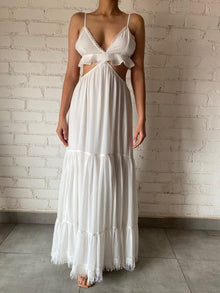 Rococo Sand | Chiffon Spaghetti Strap Long Dress | White