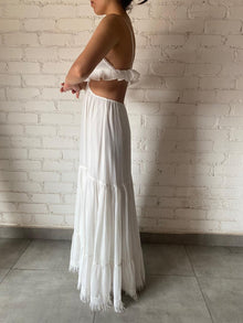 Rococo Sand | Chiffon Spaghetti Strap Long Dress | White