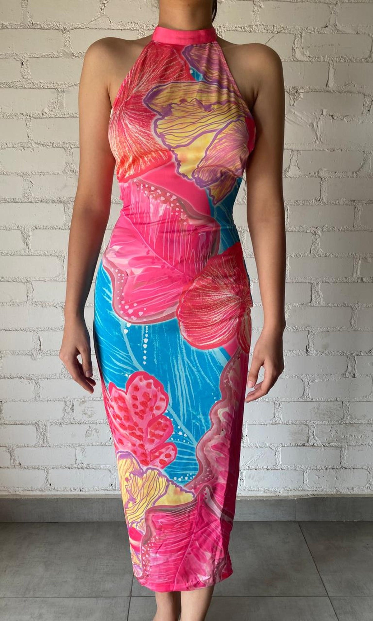 Rococo Sand | Inv Viscose/Satin Long Dress | Pink Print