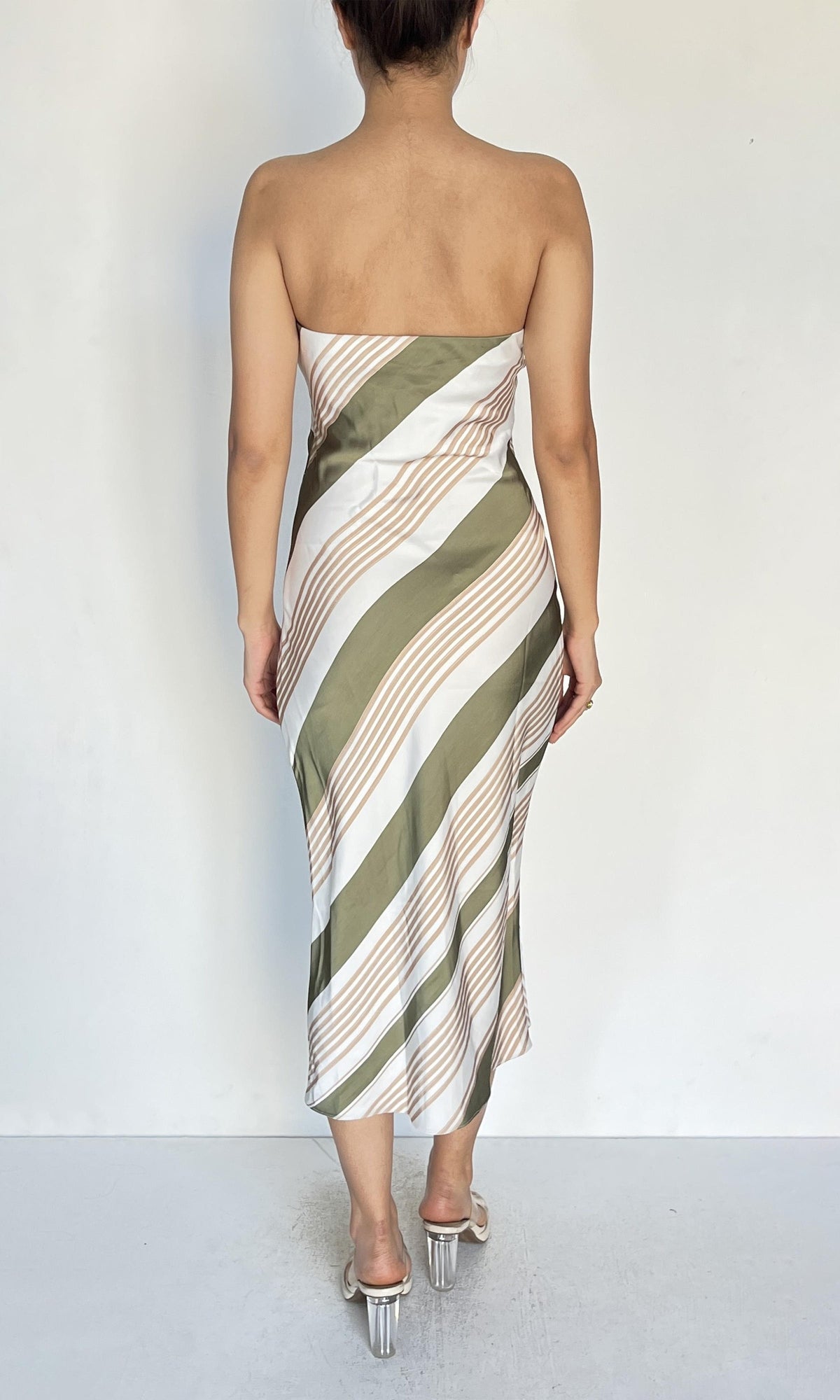 Womens | Inv Polyester Satin Midi Dress | White Green