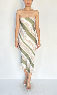 Womens | Inv Polyester Satin Midi Dress | White Green