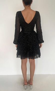 Rococo Sand | Inv Viscose Georgtte Gold Dobby Short Dress | Black