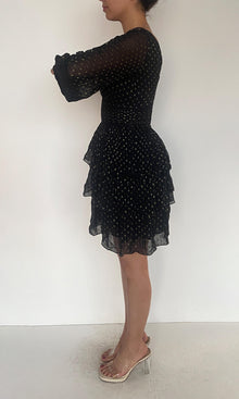 Rococo Sand | Inv Viscose Georgtte Gold Dobby Short Dress | Black