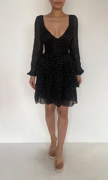 Rococo Sand | Inv Viscose Georgtte Gold Dobby Short Dress | Black