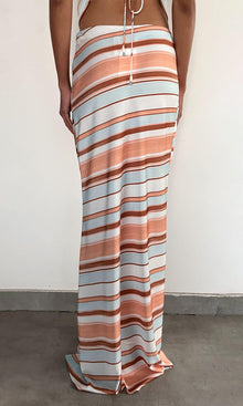 Womens | Kage Polyester Satin Lycra Maxi Skirt | Brown White