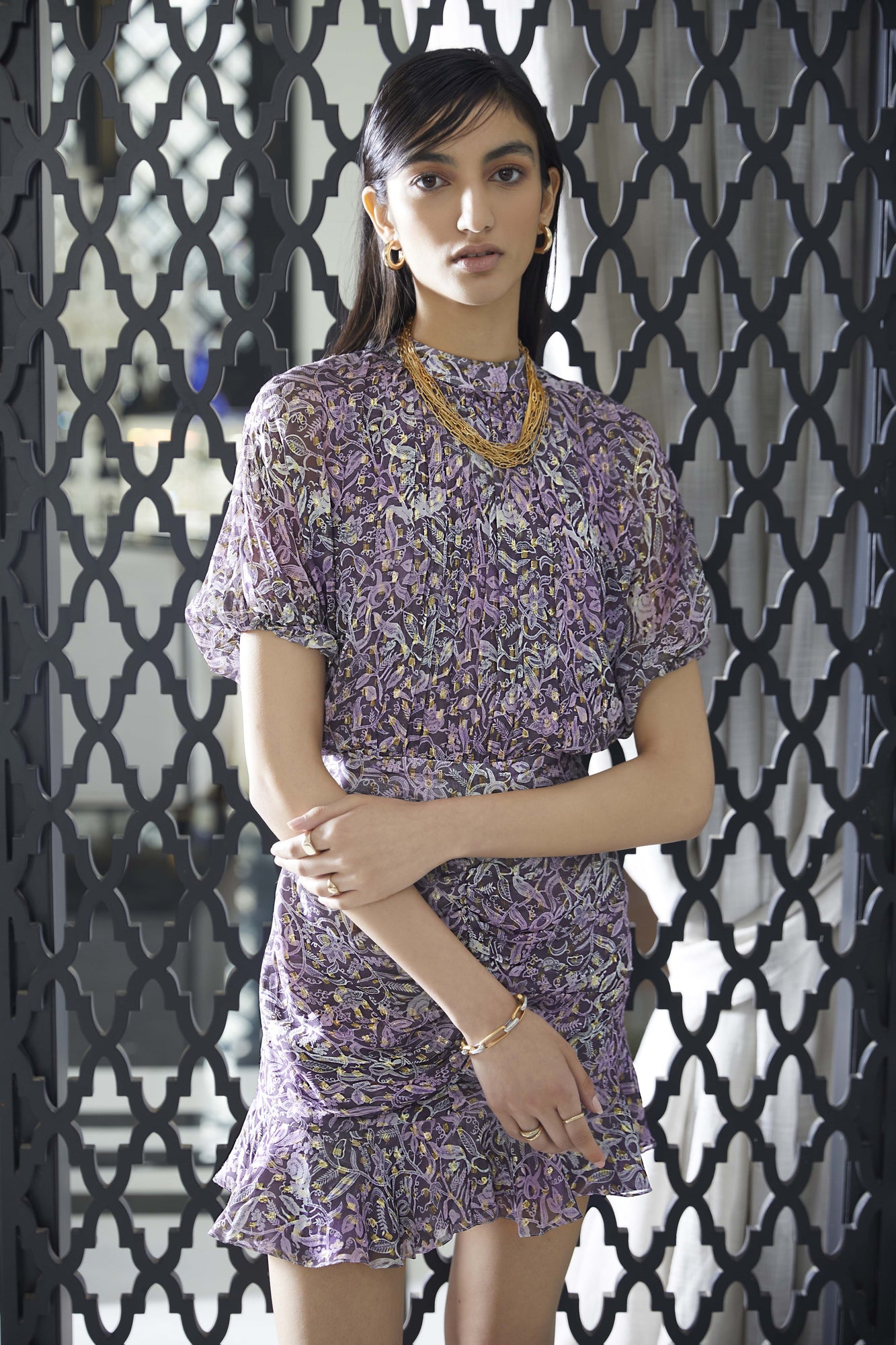 Rococo Sand | Kian High-Neck Short Dress | Lilac