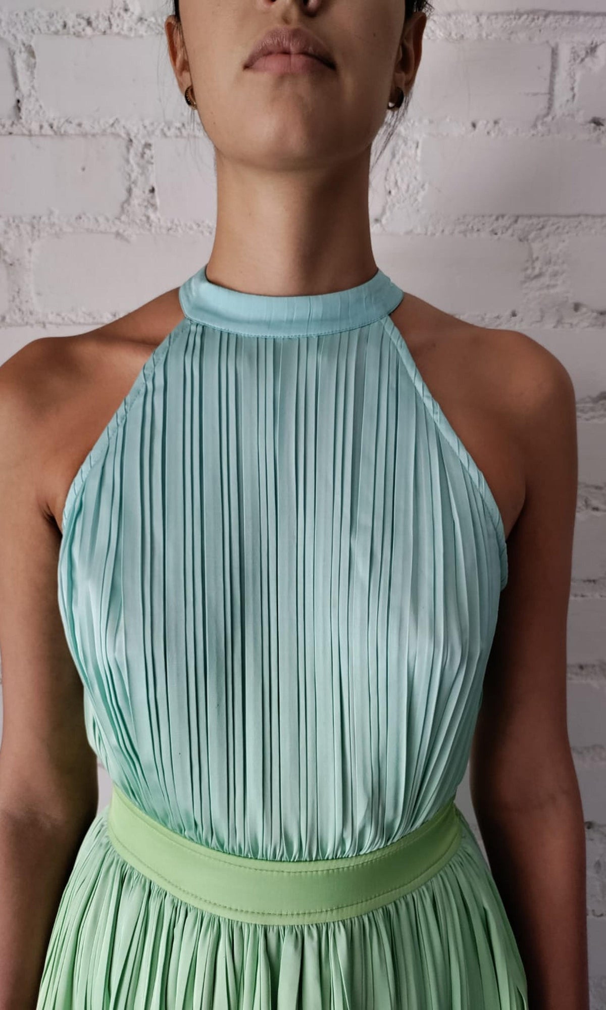 Womens | Kiki Polyester Satin Long Dress | Green/Blue