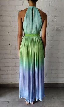 Womens | Kiki Polyester Satin Long Dress | Green/Blue