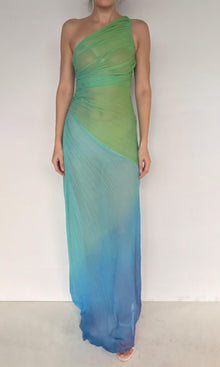 Rococo Sand | Kiki Polyester Chiffon Long Dress | Blue Green