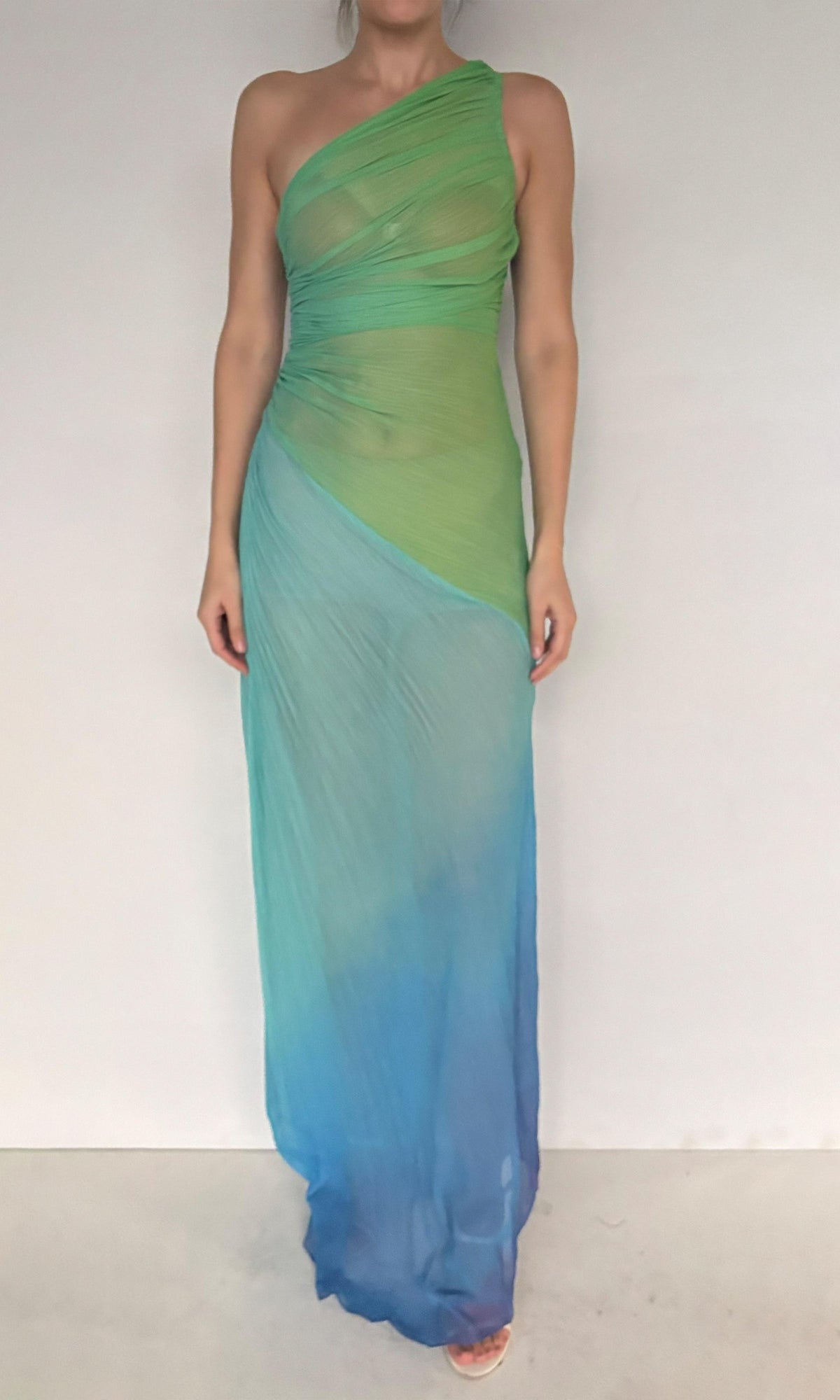 Rococo Sand | Kiki Polyester Chiffon Long Dress | Blue Green