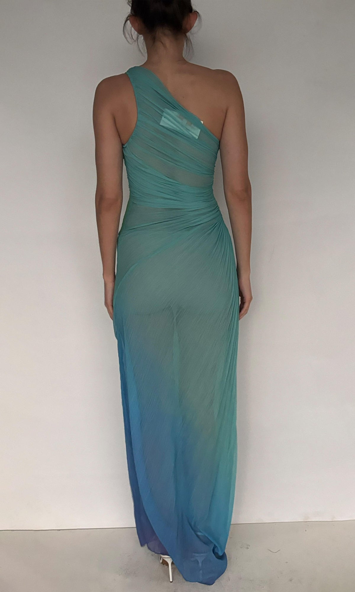 Rococo Sand | Kiki Polyester Chiffon Long Dress | Blue Green