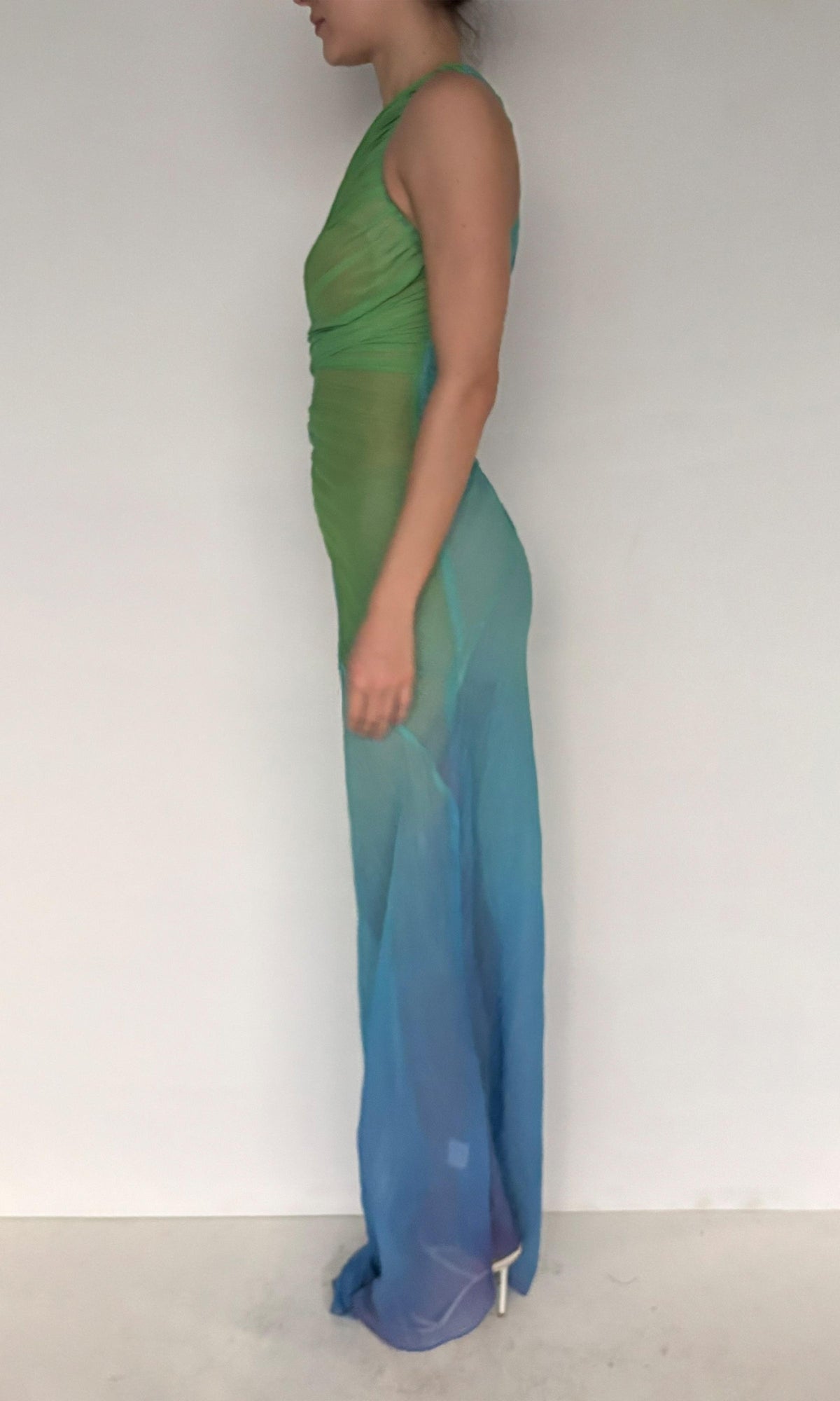 Rococo Sand | Kiki Polyester Chiffon Long Dress | Blue Green