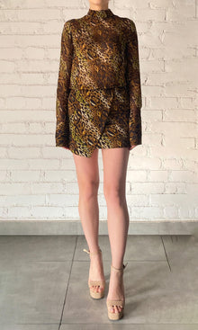Womens | Kye Viscose Flat Chiffon Short Dress | Black Brown Multi