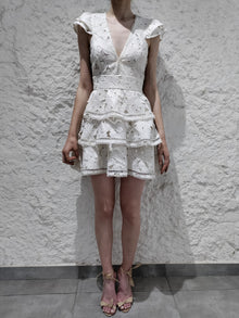 Rococo Sand | Leiko V-Neck Short-Sleeve Short Dress | Ivory