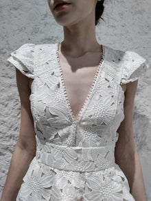 Rococo Sand | Leiko V-Neck Short-Sleeve Short Dress | Ivory