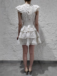 Rococo Sand | Leiko V-Neck Short-Sleeve Short Dress | Ivory
