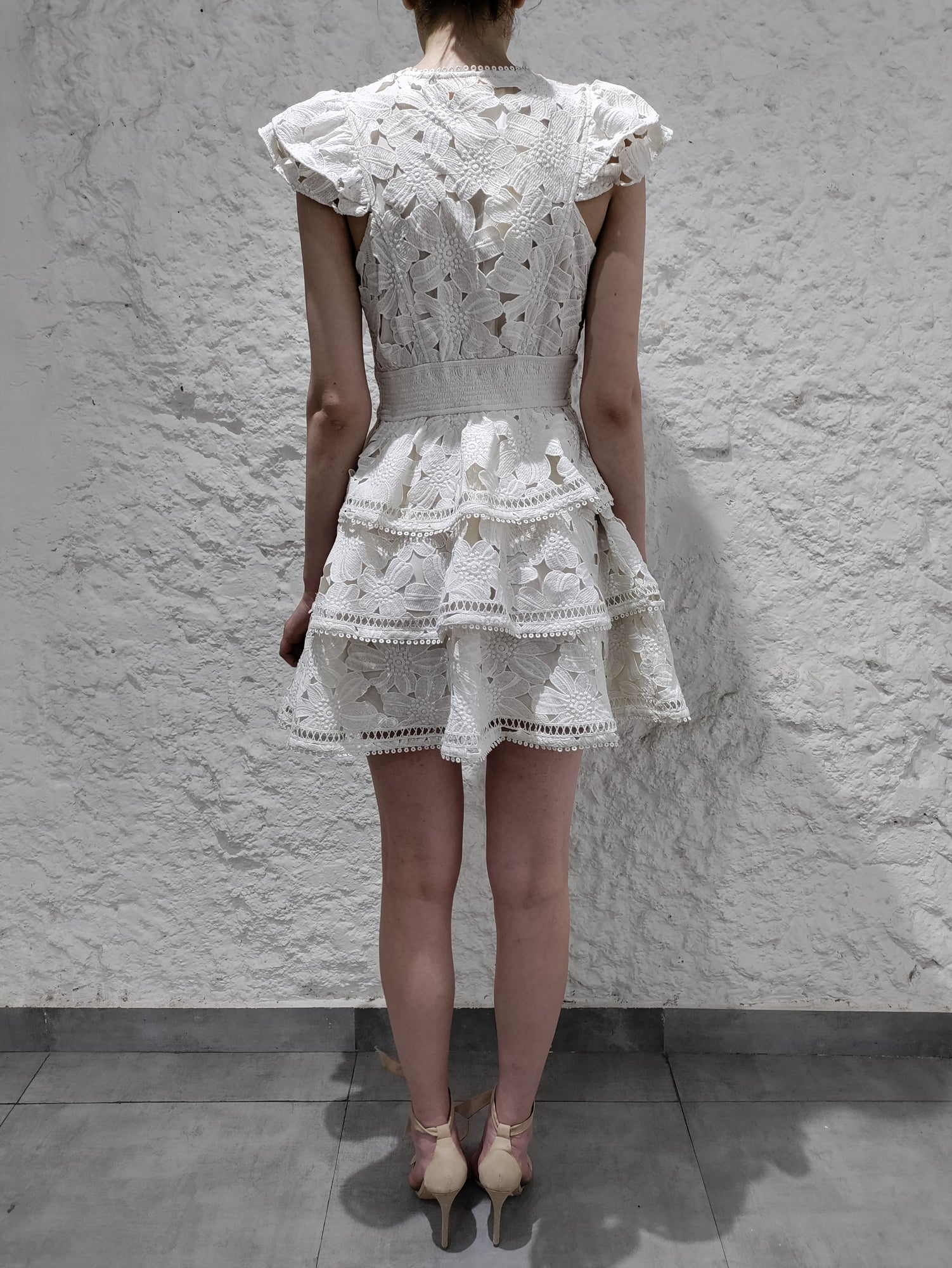 Rococo Sand | Leiko V-Neck Short-Sleeve Short Dress | Ivory