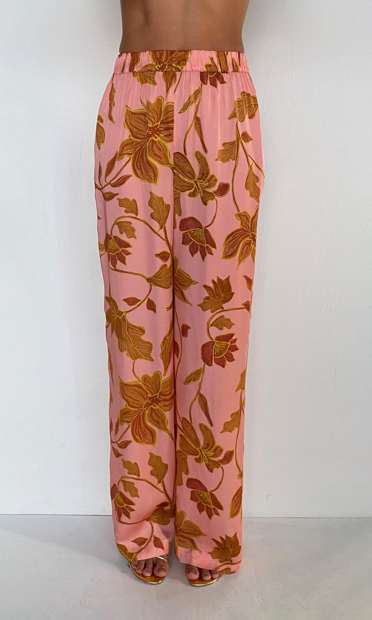 Womens | Mae Bemberg Cupro Satin Elasticated Pyjama Pants | Peach