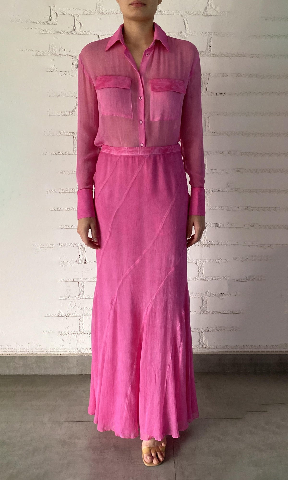 Rococo Sand | Moe Viscose Crinkle Chiffon Shirt With Slip | Pink Wash