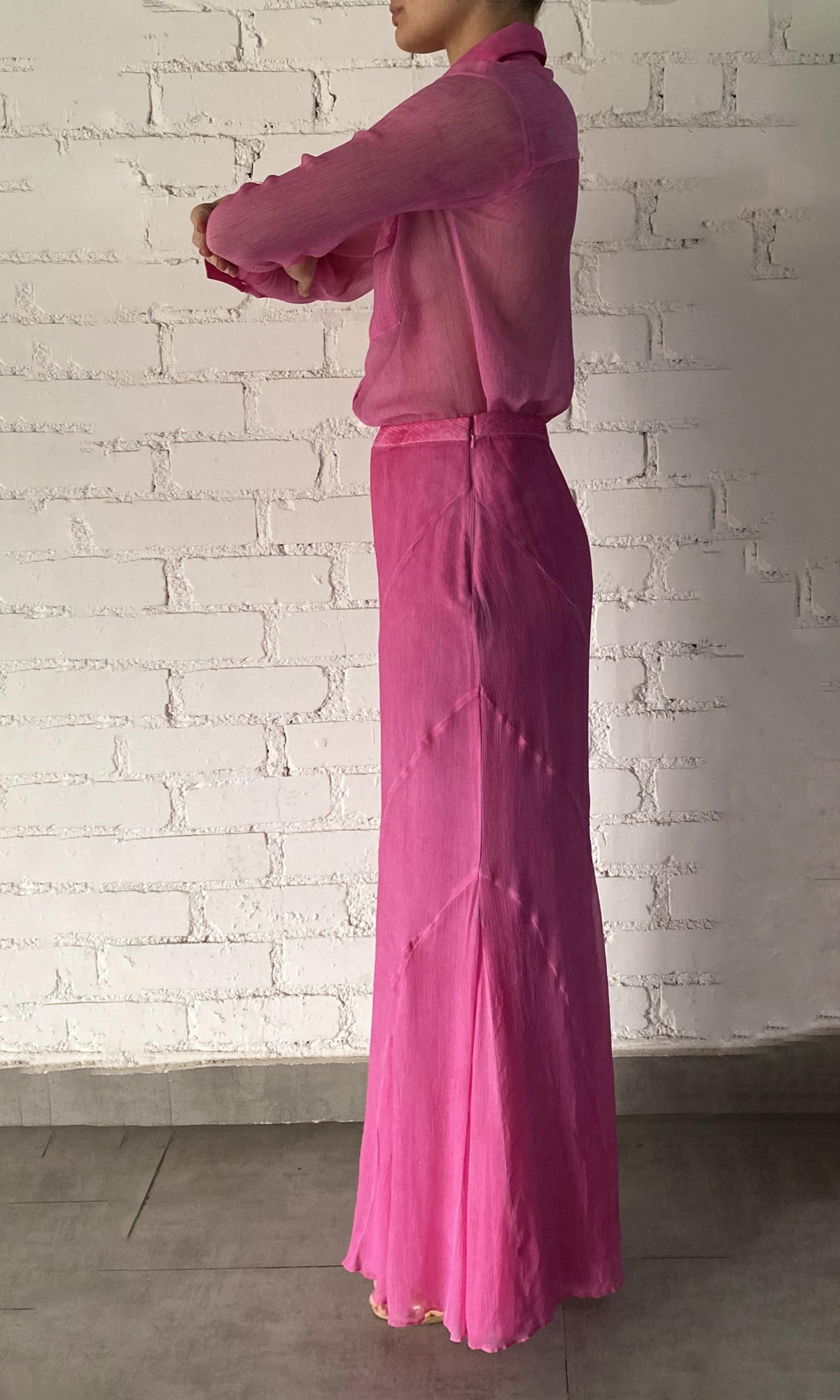Rococo Sand | Moe Viscose Crinkle Chiffon Shirt With Slip | Pink Wash