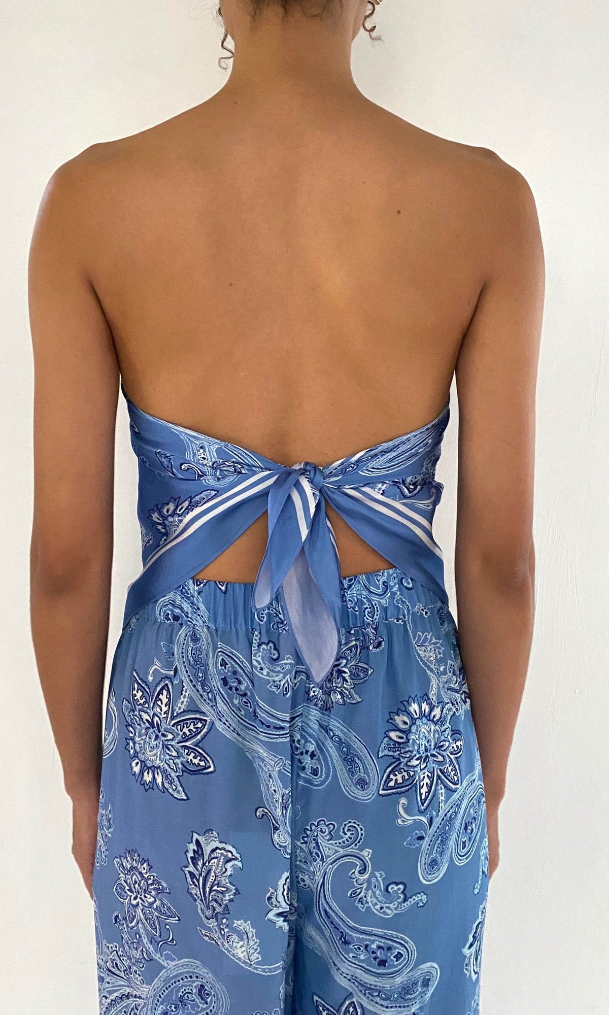 Womens | Navy Bemberg Cupro Satin Scarf Top | Light Blue