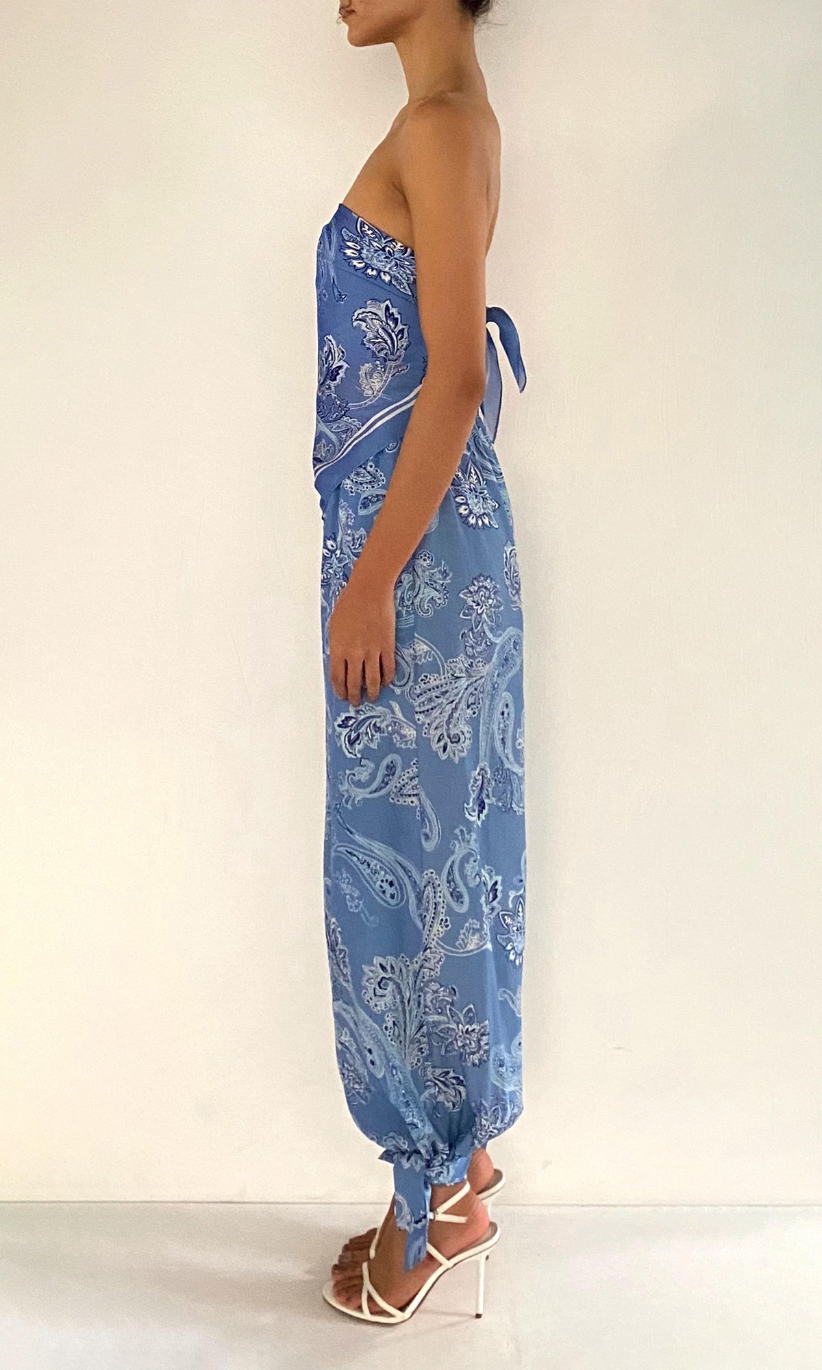 Womens | Navy Bemberg Cupro Satin Scarf Top | Light Blue