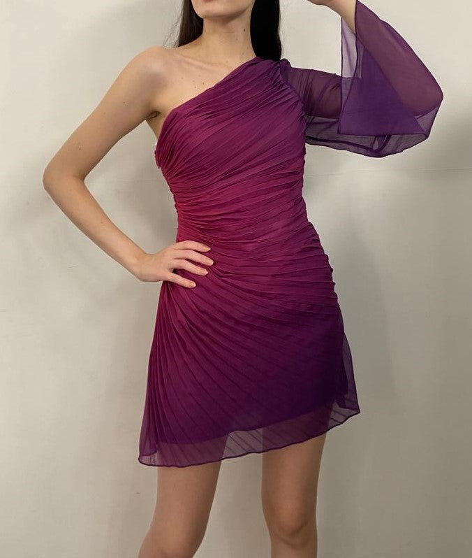 Rococo Sand | Paige One-Shoulder Short Dress | Pink/Purple