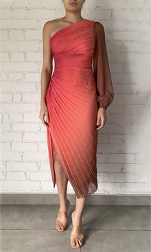 Rococo Sand | Rae Polyester Chiffon Long Dress | Orange Brown Ombre