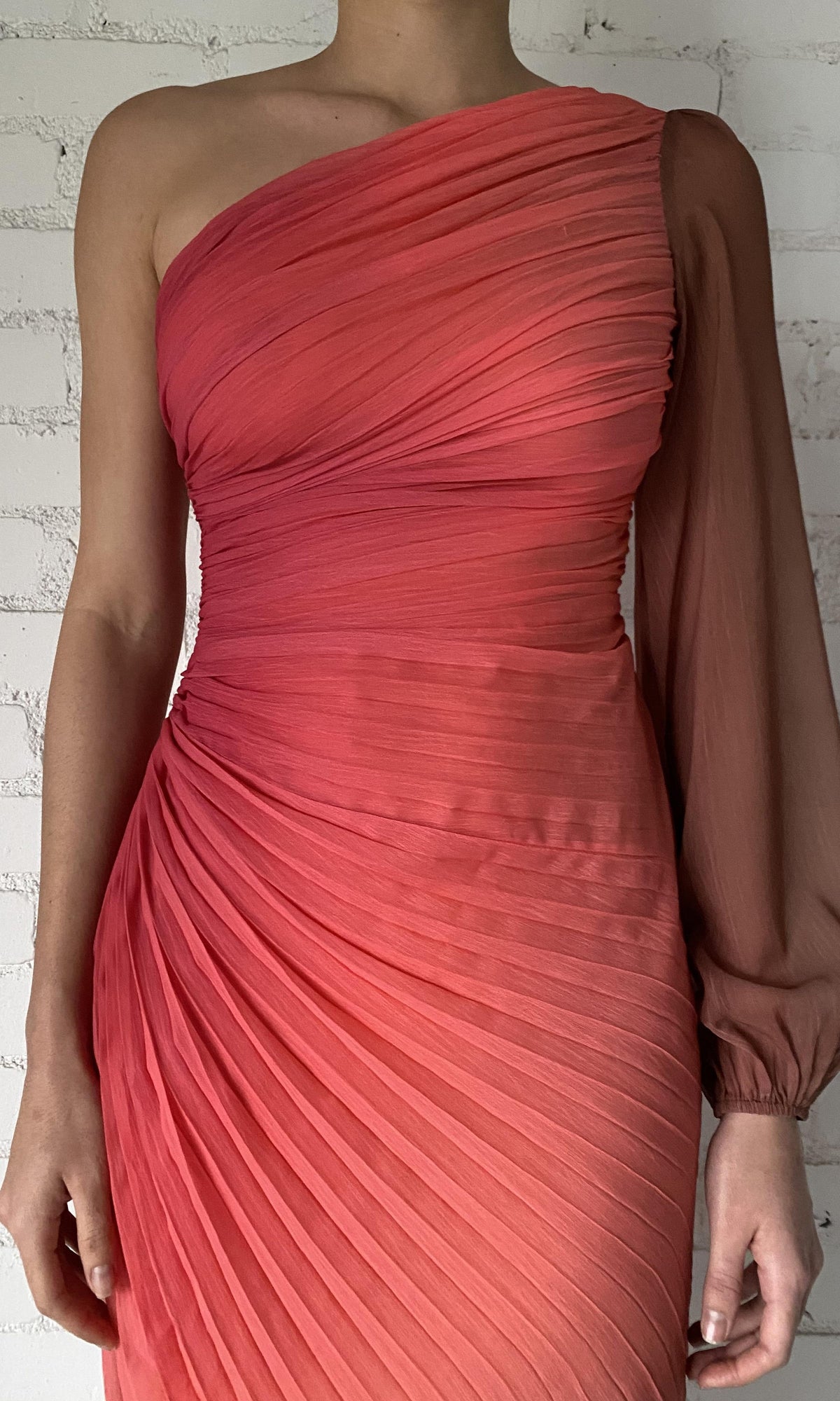 Rococo Sand | Rae Polyester Chiffon Long Dress | Orange Brown Ombre