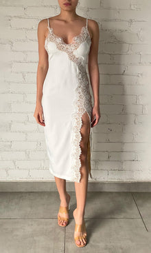 Womens | Rita Polyester Heavy Crepe Lace Insert Midi Dress | White